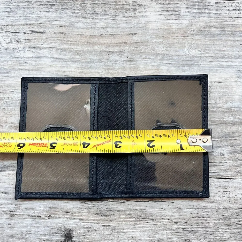 Black Genuine Leather Bifold Wallet Minimalist Slim ID Card Holder Men's Fold